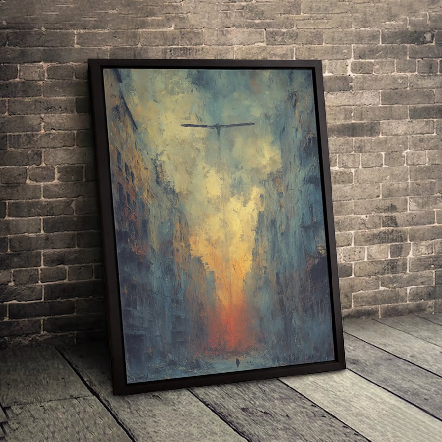 Dystopian Cityscape Canvas Art | Dark Surreal Oil Painting Style | Premium Gallery Wrap Wall Decor | Moody Gothic Office Gift