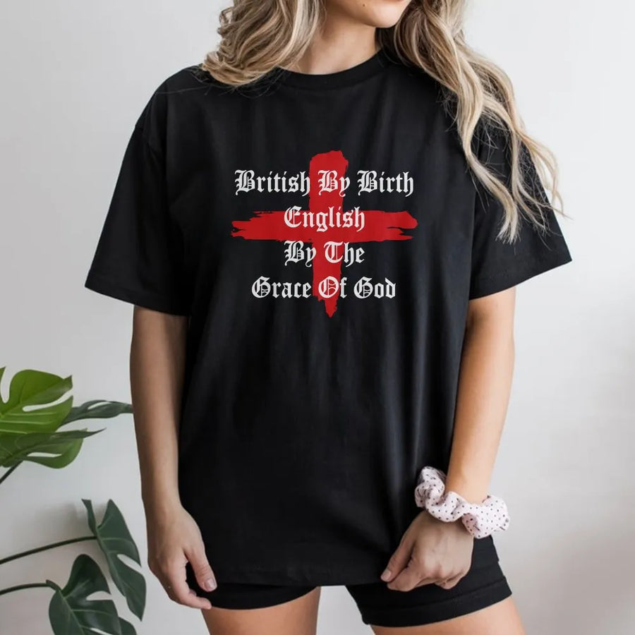 English By Grace of God T-Shirt | St George's Cross Graphic | Premium Cotton Blend | St Georges Day Patriotic Gift