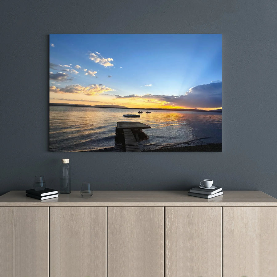 Lake Sunset Canvas Print | Peaceful Dock Horizon Scenery | Premium Gallery Wrap 1.25" Frame | Relaxing Home Office Decor Wall Art