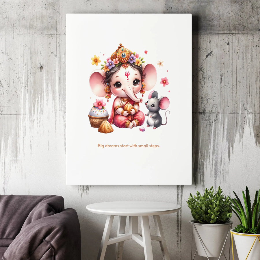Baby Ganesha Canvas Print | Spiritual Motivational Wall Art | Premium Fade-Resistant Gallery Wrap | Gift for Nursery or Meditation Room Decor