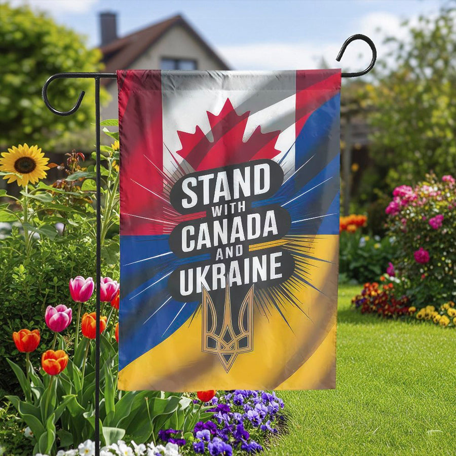 Stand With Canada and Ukraine Garden Flag | Double-Sided Patriotic Support Decor | Weather-Resistant Premium Polyester | Durable Outdoor Yard Gift