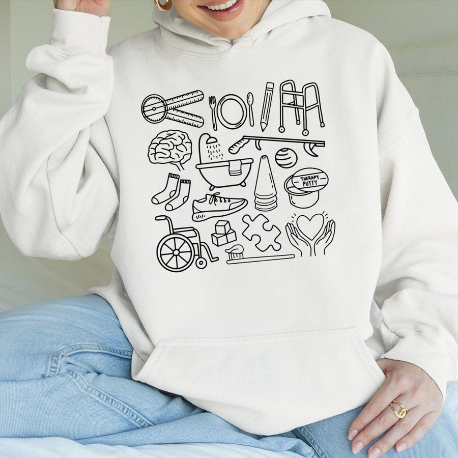 Occupational Therapy Hoodie | Cute OT Doodles Graphic Print | Premium Cotton Blend | Gift for OT Student Therapist Practitioner