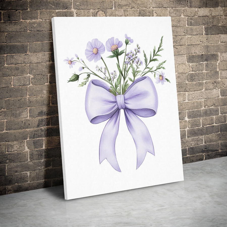 Purple Floral Watercolor Canvas | Elegant Bouquet With Lavender Bow | Premium 1.25 Inch Gallery Wrap | Aesthetic Home Decor Gift