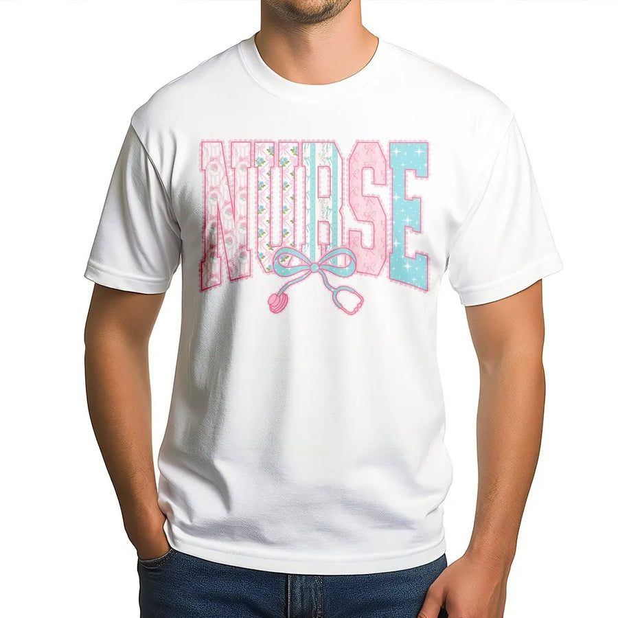 Preppy Nurse T-Shirt | Coquette Bow & Stethoscope Design | Premium Cotton Blend | Graduation Gift for RN, LPN, CNA