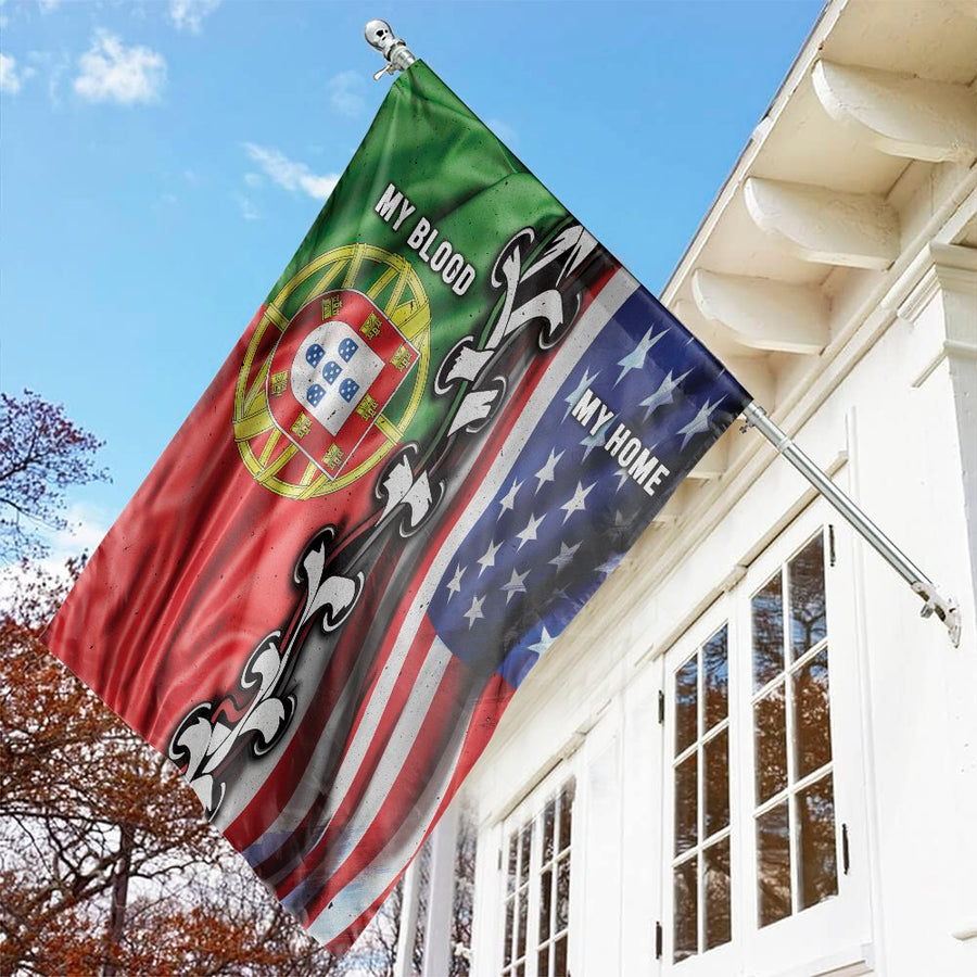 Portugal USA Flag My Blood My Home | Heritage Patriotic Double-Sided House Banner | Premium Fade-Resistant Polyester | Gift for Portuguese Americans