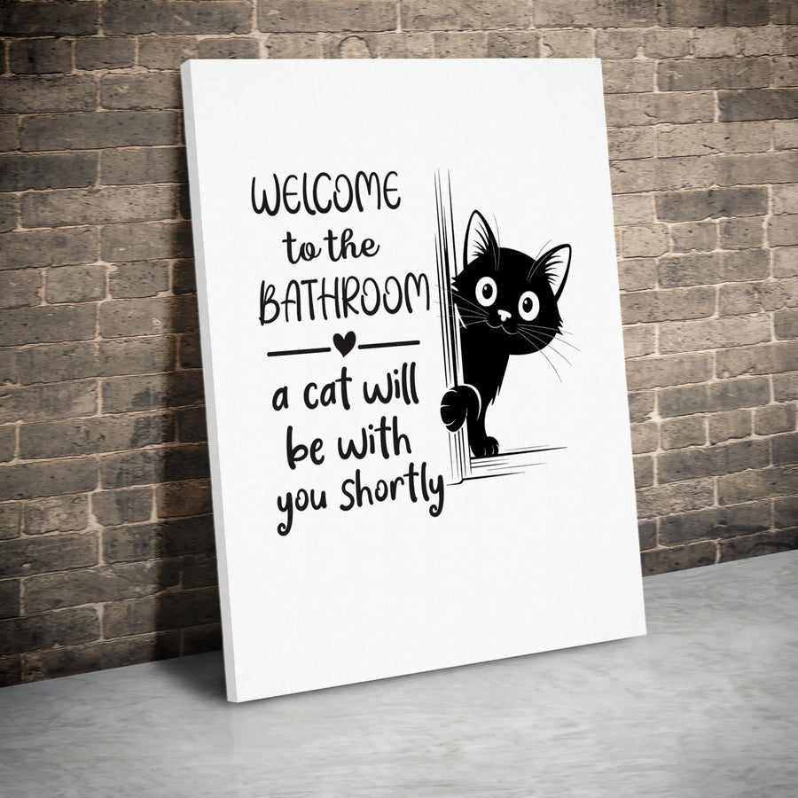 Cat Bathroom Wall Art | Funny Peeking Black Cat Sign | Premium Gallery Wrapped Canvas | Gift for Cat Lovers and Home Decor