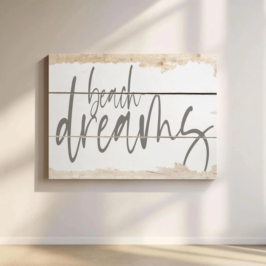 Beach Dreams Canvas Wall Art | Rustic Coastal Farmhouse Typography | 1.25 Inch Premium Gallery Wrap | Gift for Beach House Decor Enthusiasts