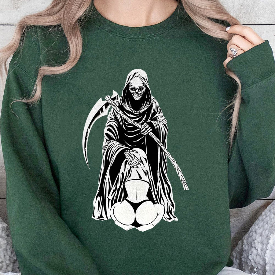 Grim Reaper Sweatshirt | Edgy Graphic Art Print | Soft Cotton-Poly Blend | Alternative Aesthetic Gift For Him And Her