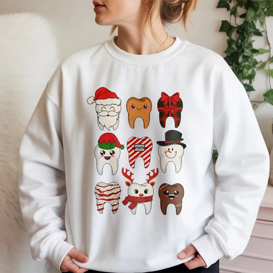 Christmas Teeth Sweatshirt | Funny Dentist Holiday Graphic | Premium Cotton Blend | Cute Dental Hygienist Gift for Men & Women