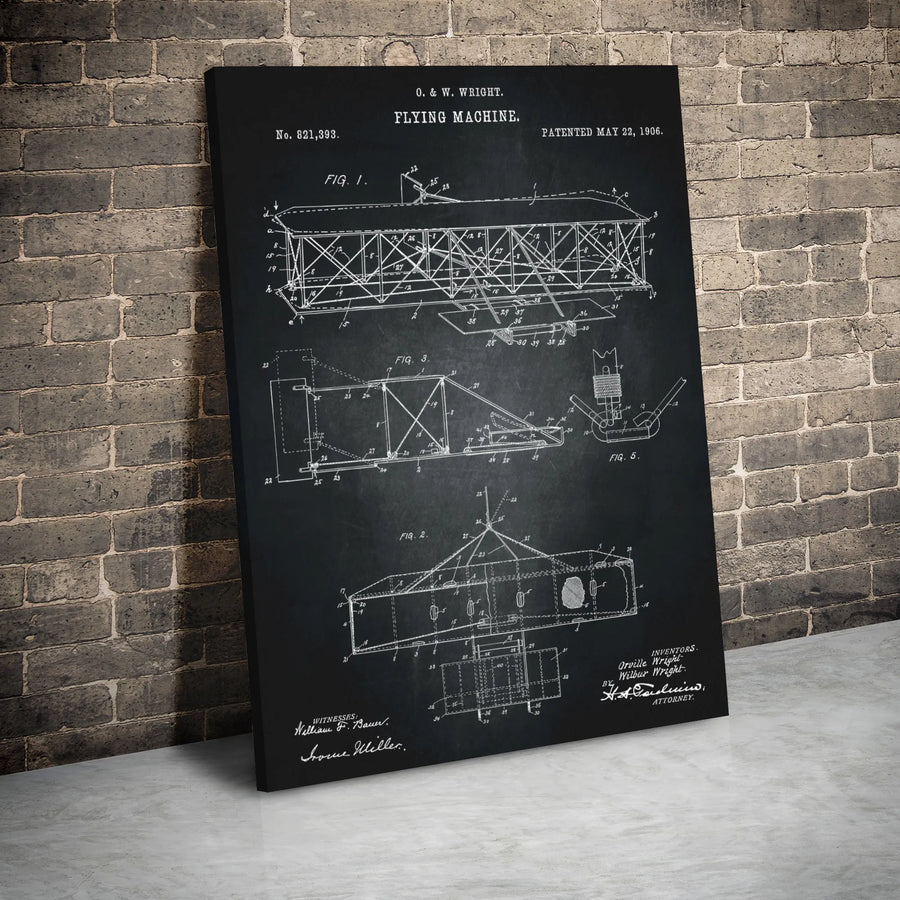 Wright Brothers Flying Machine Patent Canvas | Vintage 1906 Airplane Blueprint | Premium Gallery Wrap Wall Art | Aviation Decor Gift for Pilot
