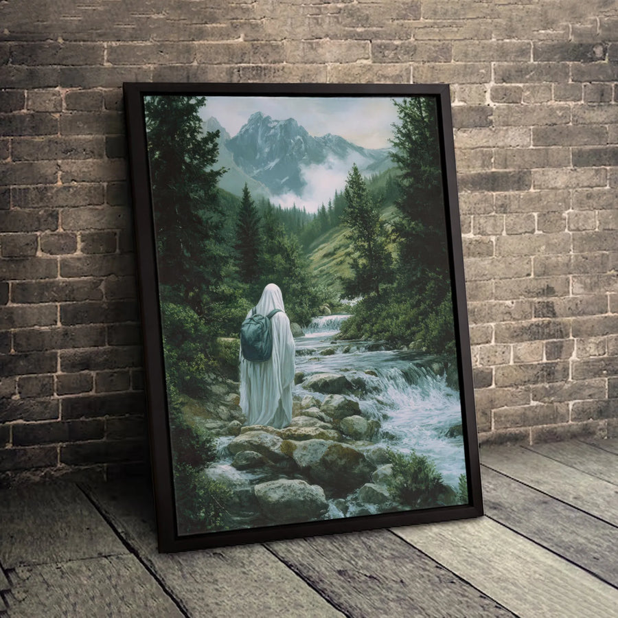 Ghost Hiking Canvas Art | Whimsical Spooky Forest Wall Decor | Premium 1.25" Gallery Wrap | Unique Gift for Nature Lovers & Paranormal Fans