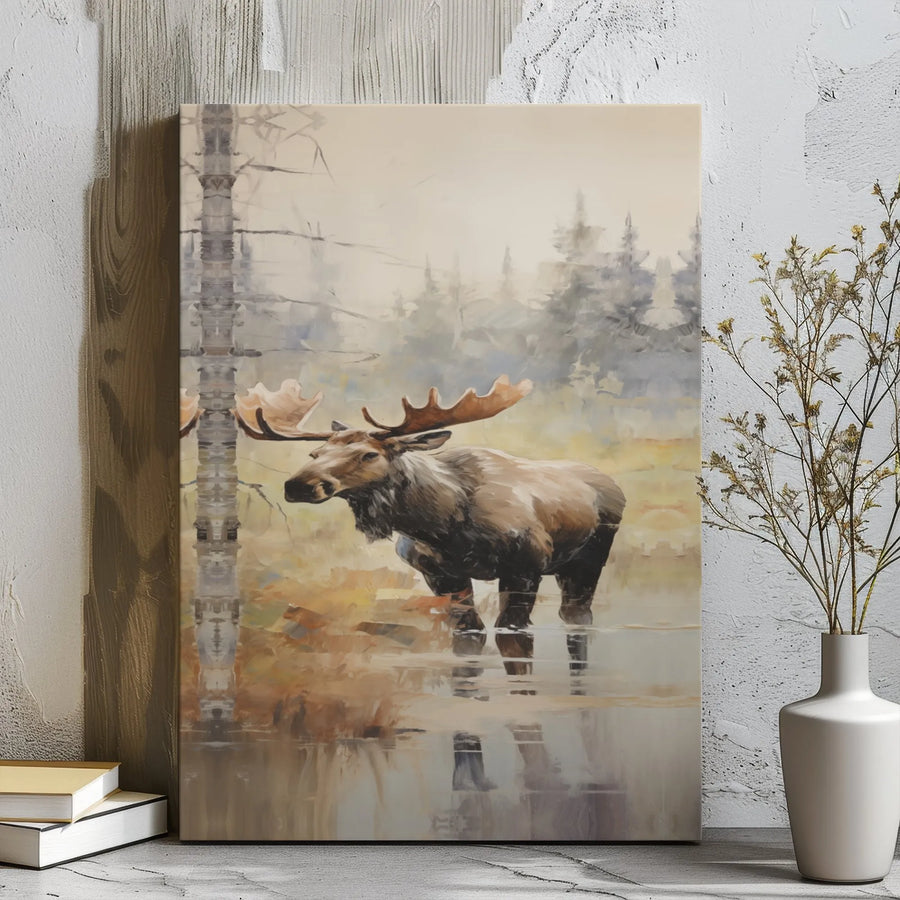 Bull Moose Canvas Wall Art | Painterly Woodland Wildlife Print | 1.25-Inch Premium Gallery Wrap | Nature Lover Home Decor Gift