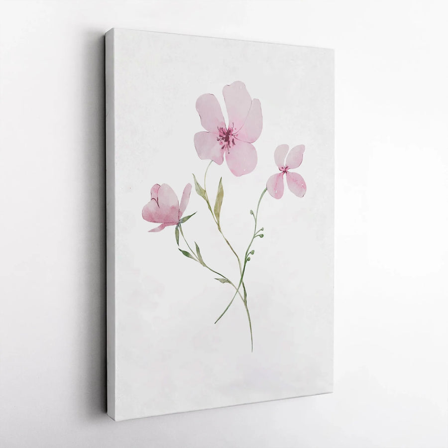 Pink Watercolor Wildflower Canvas Wall Art | Minimalist Botanical Floral Print | Premium Gallery-Wrapped Decor | Elegant Home and Office Gift