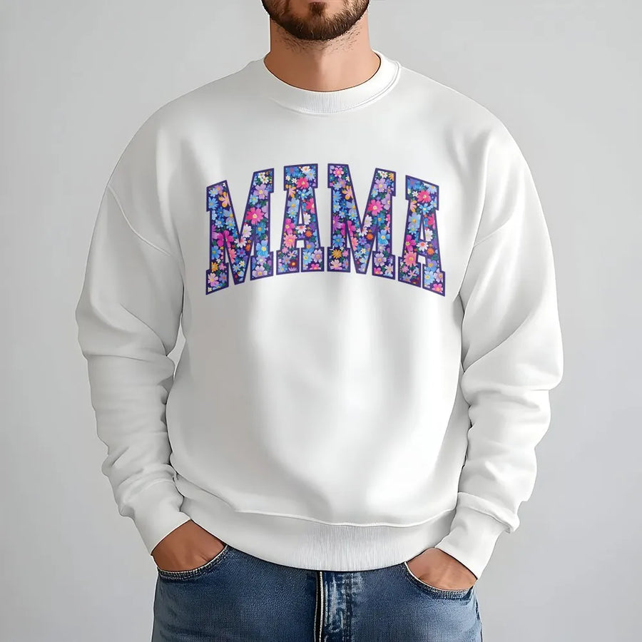 Mama Floral Sweatshirt | Retro Varsity Letters with Flower Print | Soft Cotton Blend Sweatshirt | Mothers Day Gift for Women