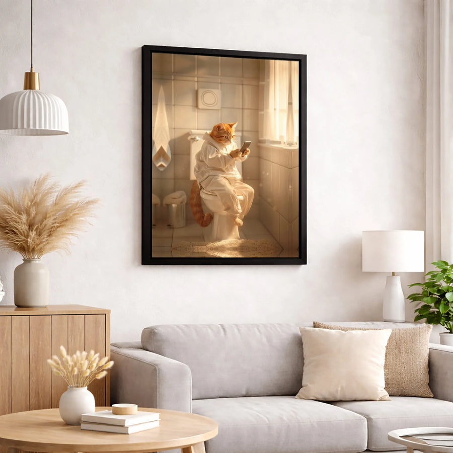 Funny Ginger Cat Toilet Art | Quirky Bathroom Decor Canvas | Premium Fade-Resistant Print | Unique Gift for Cat Lovers & Home Interior