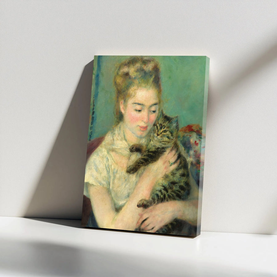 Woman With A Cat Canvas Print | Pierre-Auguste Renoir Impressionist Wall Art | Gallery Wrapped Premium Canvas | Romantic Gift for Cat Lovers