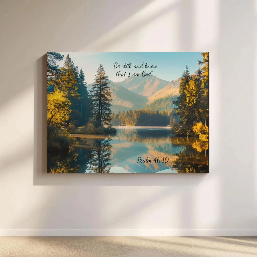 Psalm 46:10 Canvas Print | Be Still and Know That I Am God Wall Art | Premium Gallery Wrap Landscape | Christian Home Decor Gift