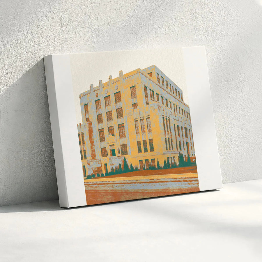 Vintage Architectural Canvas | Retro Art Deco Building Illustration | Premium Gallery Wrapped Print | Modern Home & Office Decor Gift