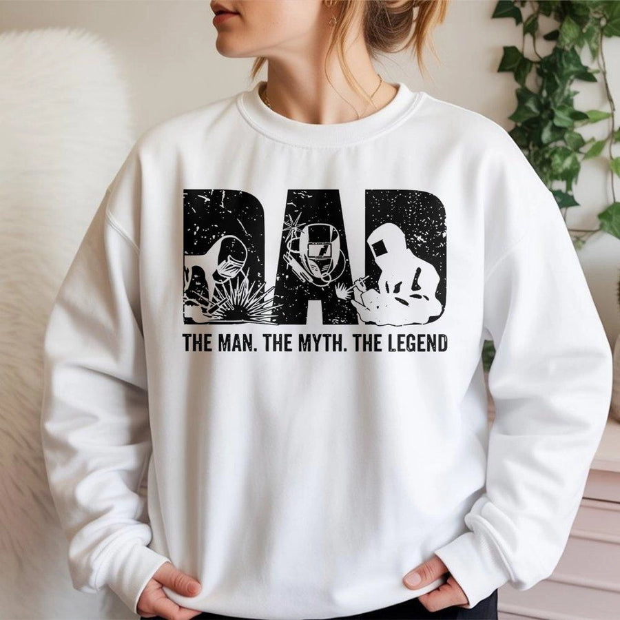 Welding Dad Sweatshirt | The Man The Myth The Legend Graphic | Premium Cotton Blend | Funny Father's Day 2026 Gift for Welder Husband