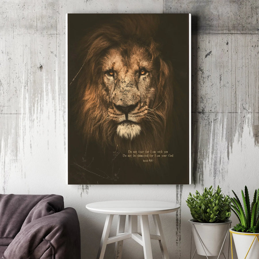 Lion of Judah Canvas Print | Isaiah 41:10 Bible Verse Wall Art | Premium Gallery Wrapped Religious Home Decor | Inspirational Christian Gift for Office