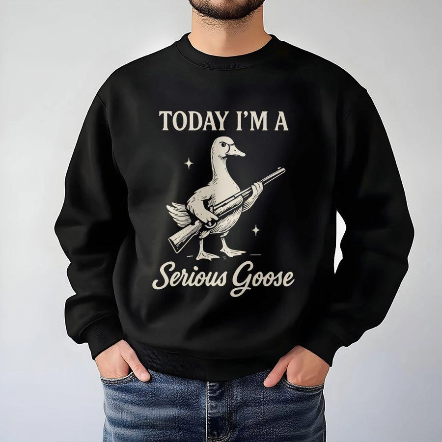 Serious Goose Graphic Sweatshirt | Funny Hunting Bird Meme Design | Premium Cotton Blend | Quirky Gift for Men and Women