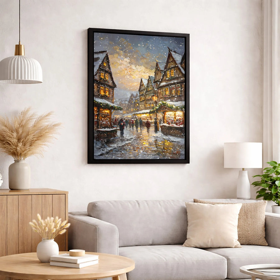 Winter Village Canvas Print | Impressionist Christmas Market Art | Gallery Wrap 1.25 Inch Profile | Festive Holiday Wall Decor