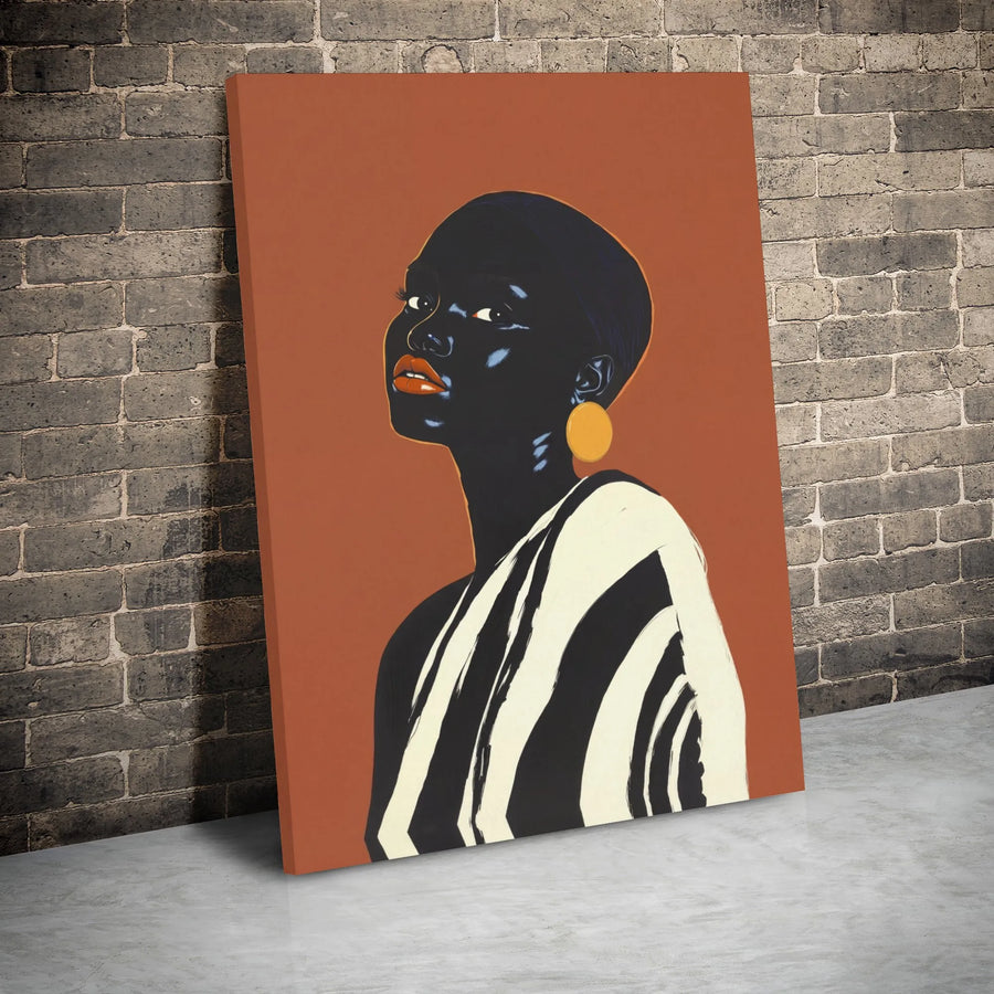 Black Woman Art Print | Modern Minimalist Portrait Canvas | Premium Gallery Wrapped Wall Decor | Sophisticated Afrocentric Home Decor Gift