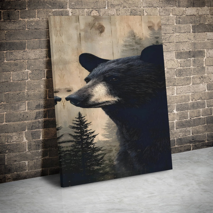 Black Bear Wall Art | Rustic Pine Forest Canvas Print | 1.25-Inch Gallery Wrap | Wildlife Nature Decor for Cabin and Lodge Enthusiasts