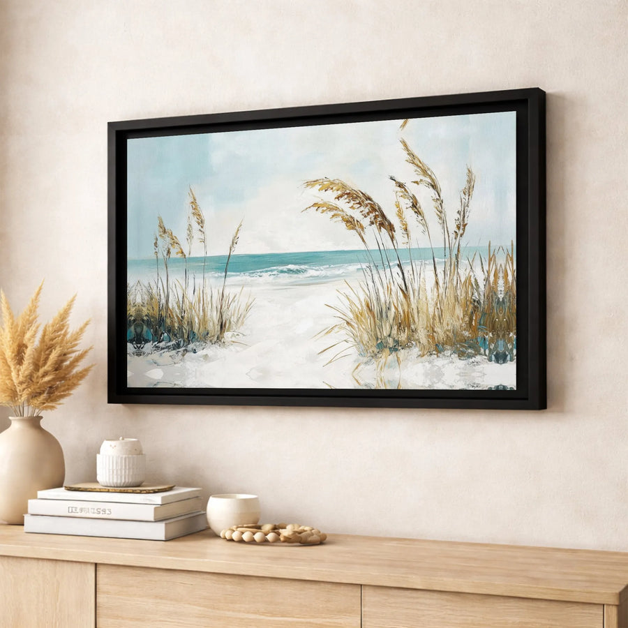 Coastal Beach Canvas Art | Sea Oats Sand Dunes Painting | Premium Gallery Wrapped Wall Decor | Relaxing Seascape Print for Home Office