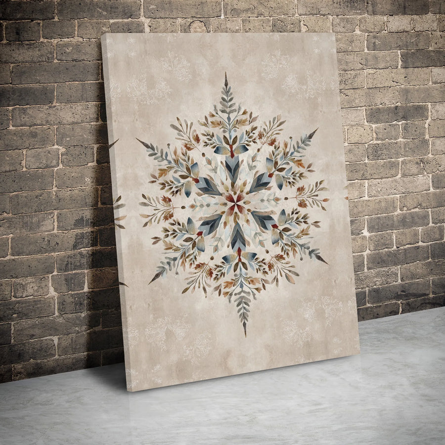 Botanical Mandala Wall Art | Watercolor Leaf Symmetry Print | Premium Gallery Wrapped Canvas | Minimalist Nature Home Decor Gift
