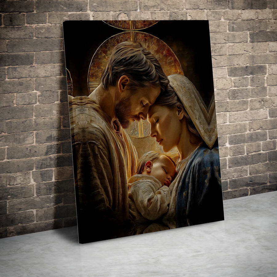 Holy Family Canvas Wall Art | Sacred Portrait of Jesus Mary & Joseph | Premium Gallery Wrapped Canvas | Christian Home Decor Collector's Gift