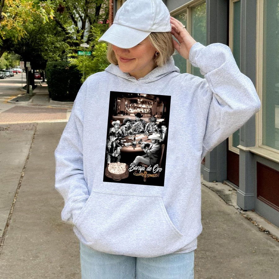 Baraja De Oro Hoodie | Mexican Cowboy Poker Graphic Print | Premium Cotton-Poly Blend | Streetwear Style Gift For Him
