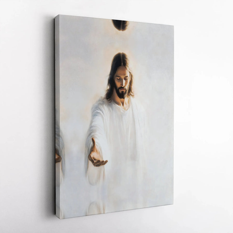 Jesus Christ Canvas Wall Art | Prince of Peace Extending Hand Portrait | Premium Gallery Wrap Decor | Religious Gift for Home & Church