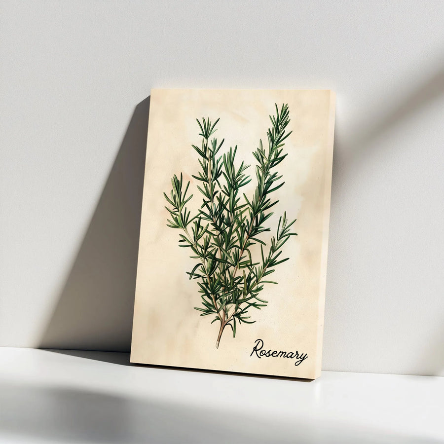 Rosemary Botanical Vertical Canvas | Vintage Herb Illustration | Premium Gallery Wall Art | Farmhouse Kitchen Decor Gift for Gardener