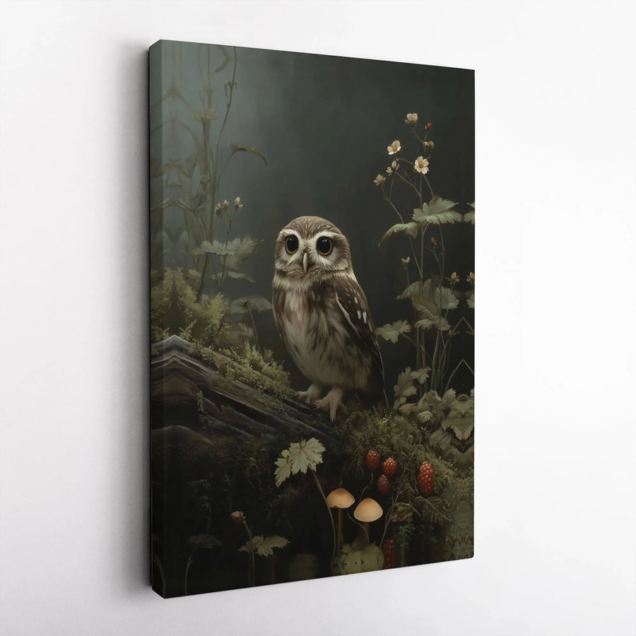 Forest Owl Wall Art | Moody Woodland Nature Canvas | Premium 1.25” Gallery Wrap | Whimsical Animal Decor for Home Office
