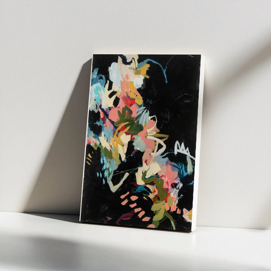 Abstract Colorful Vertical Canvas | Vibrant Brushstroke Painting on Black Background | Premium Gallery Wrapped Print | Modern Home Decor Gift