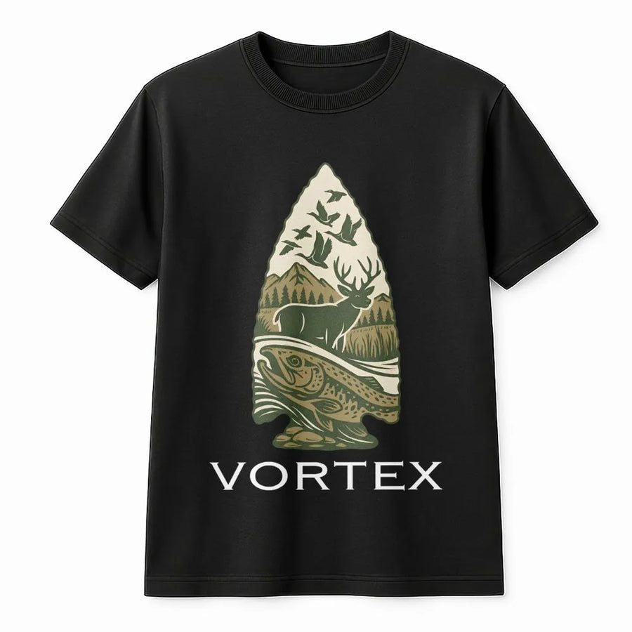 Arrowhead Hunting T-Shirt | Deer And Bass Wildlife Graphic | Premium Cotton Adventure Apparel | Gift For Outdoorsman And Fisherman
