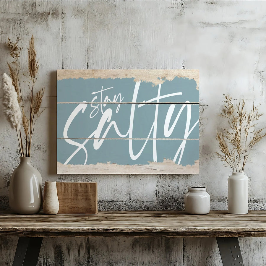 Stay Salty Wall Art | Rustic Coastal Wood Plank Canvas | Premium Fade-Resistant Gallery Wrap | Beach House Decor & Gift for Ocean Lovers