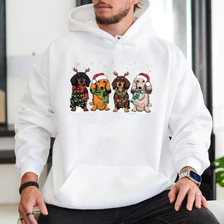 Dachshund Christmas Hoodie | Festive Wiener Dog Holiday Graphic | Cotton Blend Premium Sweatshirt | Cute Gift for Dog Mom and Lovers