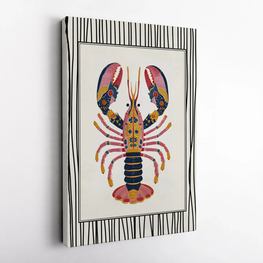 Folk Art Lobster Canvas Wall Art | Colorful Coastal Decor | Premium 1.25-Inch Gallery Wrap | Coastal Beach House Home Decor Gift