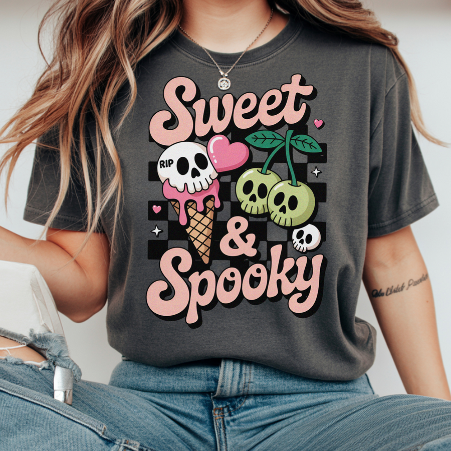 Sweet and Spooky Halloween T-Shirt | Retro Skull Ice Cream & Cherry Design | Premium Soft Cotton Blend | Cute Ghostly Aesthetic Gift for Her