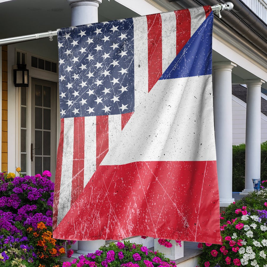 American Czech Garden Flag | Distressed Split National Banner Design | Durable Weather-Resistant Polyester | Patriotic Gift for Heritage Enthusiasts