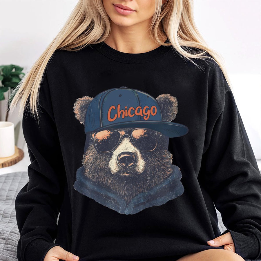 Chicago Bear With Sunglasses And Baseball Cap Sweatshirt