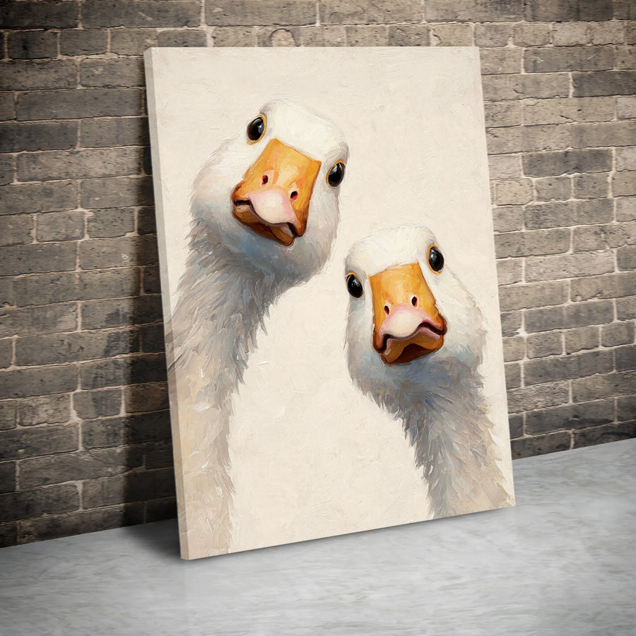 Funny Goose Canvas Wall Art | Curious Geese Painterly Print | Premium Gallery Wrapped Canvas | Quirky Farmhouse Kitchen Decor Gift