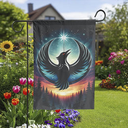Mystic Raven Garden Flag | Celestial Night Sky & Forest Design | Double-Sided Premium Polyester | Outdoor Decor Gift for Mythology Lovers