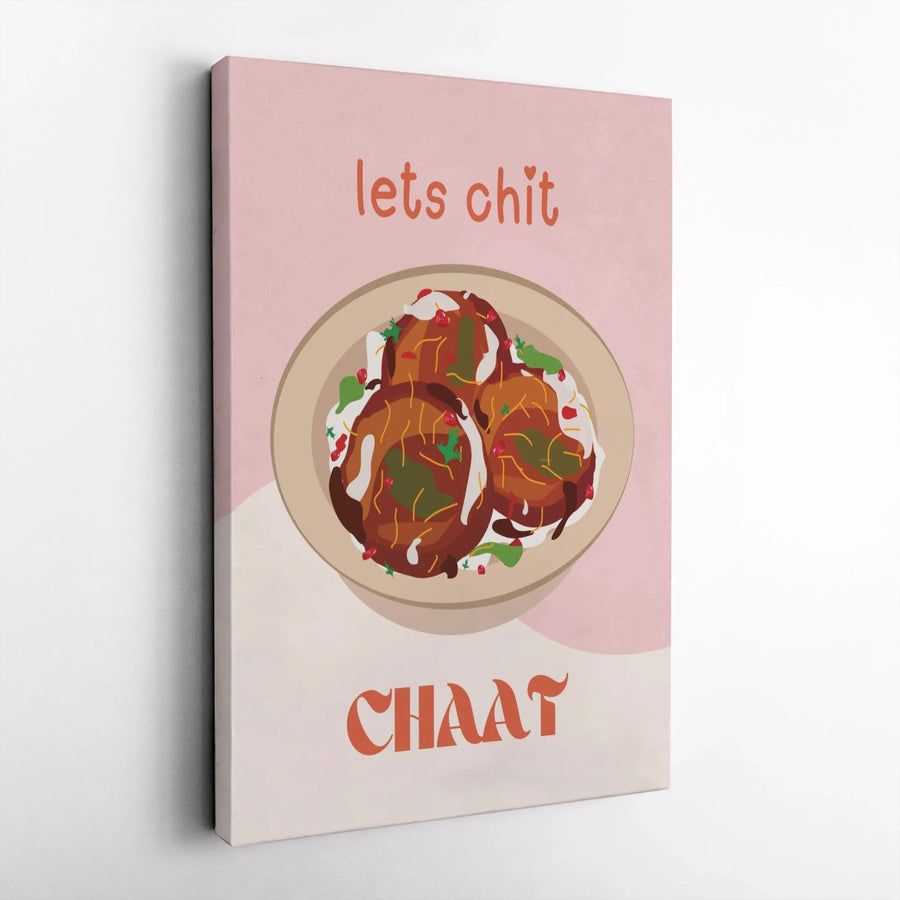 Lets Chit Chaat Wall Art | Indian Street Food Illustration | Premium Gallery Wrapped Canvas | Kitchen Decor & Foodie Gift