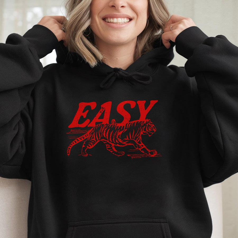 Easy Tiger Hoodie | Retro Distressed Graphic Pullover | Premium Cotton Blend Streetwear | Trendy Animal Print Gift for Men and Women