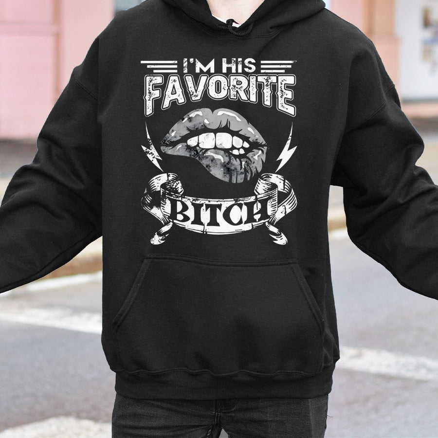 I'm His Favorite Bitch Hoodie | Edgy Lips Graphic Design | Premium Cotton-Blend Pullover | Matching Couple Gift Idea for Anniversary or Valentine