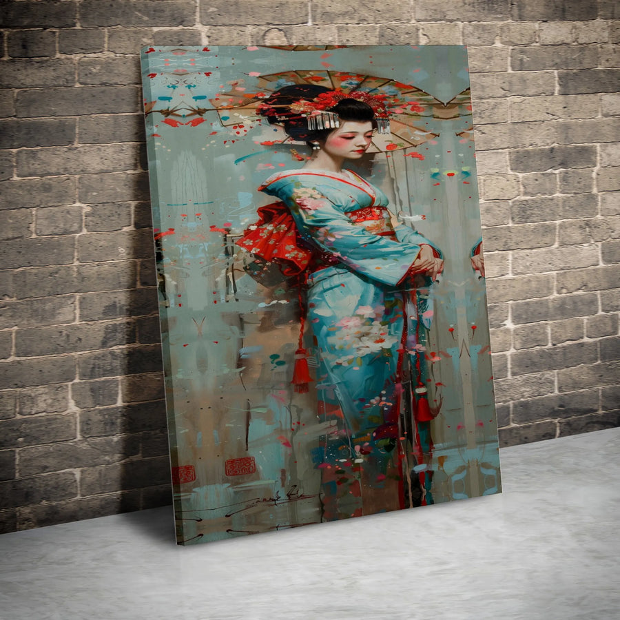 Japanese Geisha Wall Art | Elegant Kimono Illustration | Premium Fade-Resistant Canvas | Zen Home Decor Gift