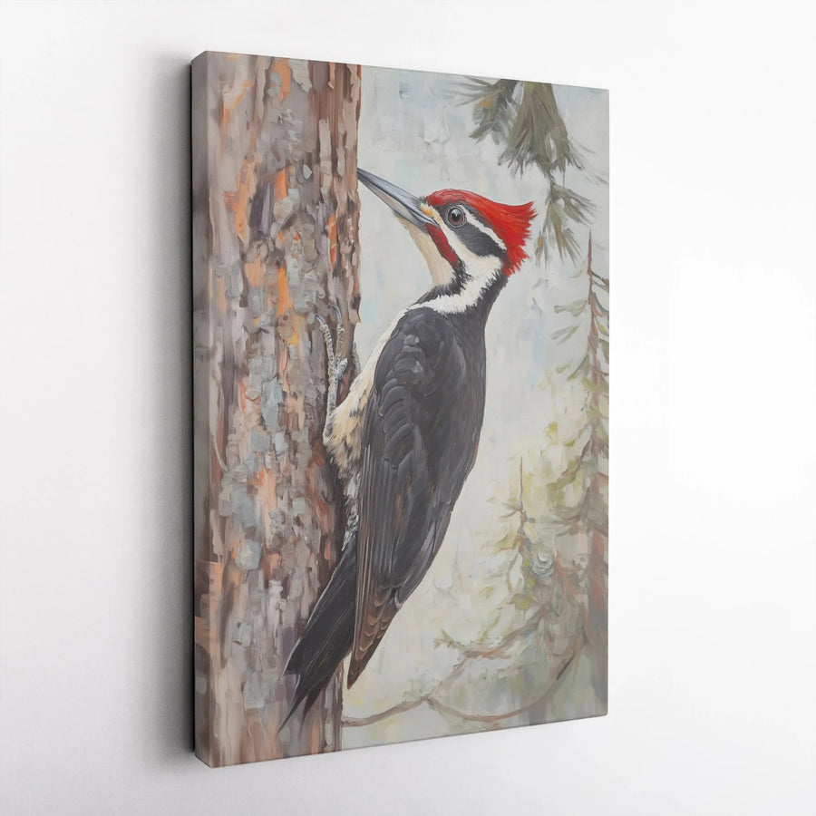 Pileated Woodpecker Wall Art | Realistic Bird Wildlife Painting | Premium Gallery Wrapped Canvas | Nature Lover Gift for Home Office Decor